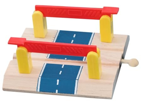 FRCOLOR Train Track Accessories Wooden Station Platform Barrier Model for Boys and Girls Educational Railway Road Block Plaything Double Pole Railing Diy Toy for Pretend Play and Train Games