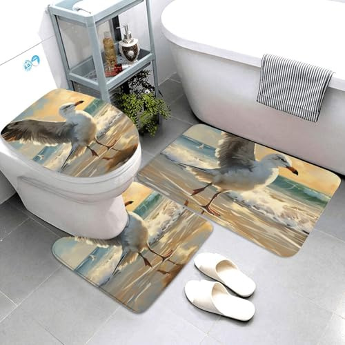 Juego De 3 Alfombrillas De Baño Pintura De Una Gaviota Juego De Alfombrillas De Baño Lavable Cómoda Alfombras De Cama, para Bathroom, Cocina, Dormitorio