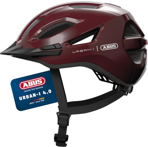 ABUS Stadthelm Urban-I 4.0 - Fahrradhelm mit aufladbarem Rücklicht, 2 Leuchtmodi, Schirm, Zopf-Öffnung und magnetischem Verschluss - für Jugendliche, Frauen und Männer