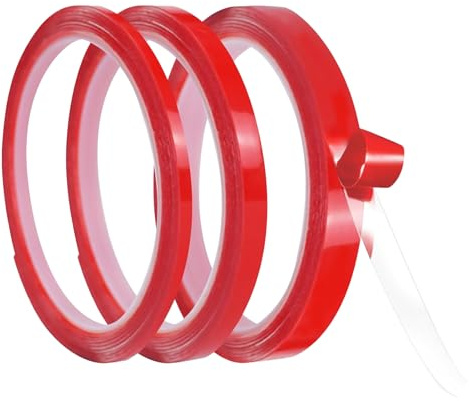 3 Rolls red tape,5m clear thin double sided tape for DIY Art(3/6/9mm Width) | Strong Sticky Self-Adhesive Comes with Thin Red Liner,Heat-Resistant,For Mobile Repair Screen Assembly Crafting DIY Projects