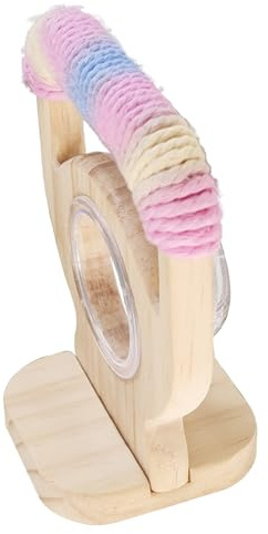 Fahoujs De Jeu en Bois De Perroquet Compact avec Un Bol d'alimentation Détachable Adapté Petits Oiseaux Coordination Corde en Coton Perchoir pour Les Calocyles