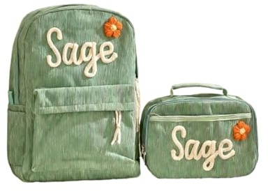 Mochila personalizada para niños, juego de mochila y bolsa de almuerzo personalizada, regalo de vuelta a la escuela, Verde, L