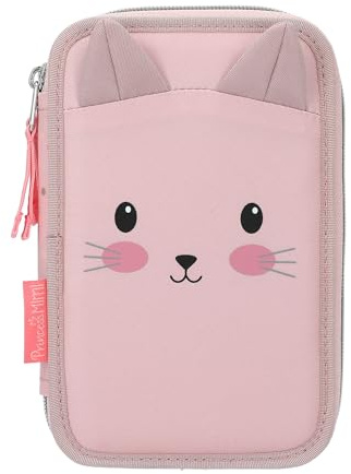 Depesche 14033 Princess Mimi - Gefüllte 2-Fach Federtasche in Rosa, mit Katzen Motiv und Katzenohren, Federmappe mit Buntstiften, Schere, Schablone UVM.