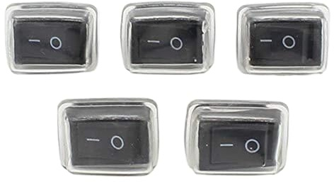 Set di 5 Interruttori a Pulsante Mini Neri, 6A-10A 250V, 2 Poli a Incastro Interruttore a Levetta con Copertura Impermeabile, 21x15mm