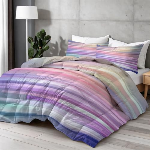Bettdecke 135x200 cm Ganzjahresdecke Steppdecke - Bettdecke Ohne Bezug Schlichte Elegante Streifen - 4 Jahreszeiten Bettdecken Wende Bunt, Weiche Warm Duvet Schlafdecke