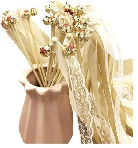 Varitas con cintas, cintas de baile, Varitas de cinta encaje for fiesta boda con campanas y serpentinas, palos multicolores 30 cm
