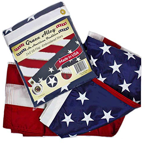 Grace Alley Amerikanische Flagge: 90 x 150 cm, hergestellt in den USA. Bestickte Sterne, genähte Streifen und Ösen aus Messing. Farbecht, robust, langlebig Nylon für Haltbarkeit im Freien.
