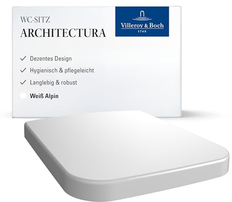 Villeroy & Boch Architectura WC-Sitz, rechteckig – Weiß Alpin, glänzend | Mit Edelstahl-Scharnieren, aus bruchsicherem Duroplast, Original Ersatzteil, 9M606101