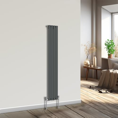 NRG Vertical Oval Column Radiator Anthracite 1600x236mm Single Panel | Mild Steel, Central Heating Rad, Modern Radiator, High Heat Output, Wall Radiator, for Living Room, Kitchen, Home
