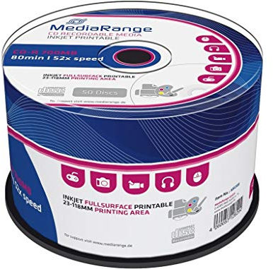 100 Mediarange stampabili a getto d’inchiostro CD-R 52x 700 MB 80 minuti CD in confezione spindle MR208