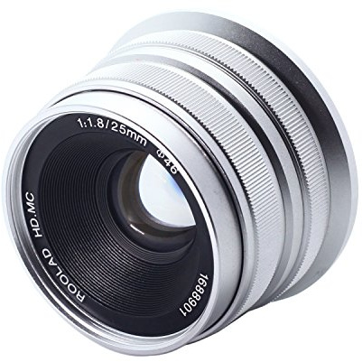 Roolad Objectif fixe manuel 25 mm F/1.8 pour Fujifilm X-T20 X-E3 X-A20 X-A5 Xpro2 XM1 avec capuchon d'objectif (argent)
