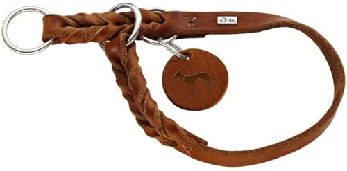 HUNTER Solid Education Dressurhalsung für Hunde | besonders belastbares Rindsleder, handgeflochten, mit Stoppring, Made in Germany, Farbe: Cognac, Größe: M