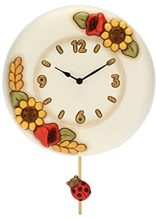 THUN - Reloj de péndulo de cerámica Decorada a Mano, línea Flores y fantasía, Ø 26 cm