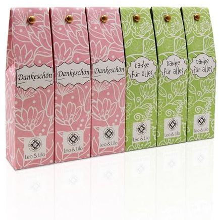 Leo & Lilo Handcreme Geschenkset Danke Kollektion 6 x 20 ml | Handpflege aus Deutschland, das vielseitige Dankeschön - einzeln verpackt mit kleinem Schreibfeld, sofort geschenkbereit