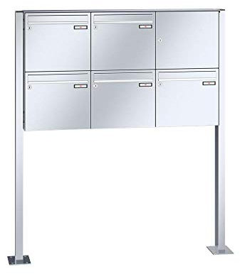 RENZ/Basic B / 5er Freistehende Briefkastenanlage Standbriefkasten / V4A-Edelstahl/Volumen 17 L/mit Fußplatten/Dein-Briefkasten.de