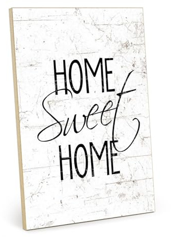 TypeStoff Holzschild mit Spruch – home sweet home – Vintage-Look mit Zitat als Geschenk und Dekoration zum Thema Zuhause und Familie - HS-00748