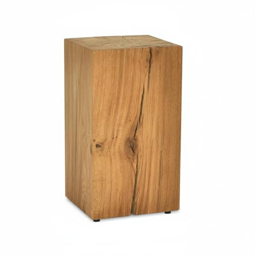 ms factory Holzblock Eiche Massiv - Handgefertigter Holzklotz - Rustikale Holzsäule - Beistelltisch Hocker Dekosäule - 25 x 25 x 80 cm
