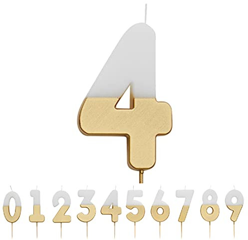 Talking Tables White and Gold Number 4 Candle Premium Quality Cake Topper Decoration | for Kids, Adults, 40th Birthday Party, Anniversary, Milestone, GoldCandle4,White/Gold,8 cm