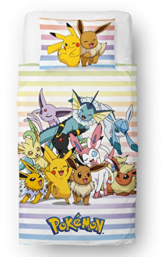 Parure de lit Simple Pokémon sous Licence Officielle | Parure de lit réversible des Deux côtés avec taie d'oreiller Assortie | Character World Brands | Polycoton