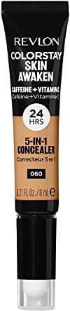 Revlon ColorStay Skin Awaken 5-in-1 Concealer, Lightweight, Creamy Longlasting Face Makeup with Caffeine & Vitamin C, For Imperfections, Dark Circles & Redness, 060 Deep, 0.27 Fl Oz