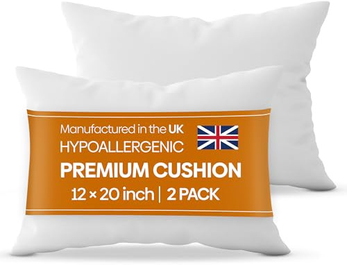 Oliver Bedding Hypoallergenic Premium cushion inserts 2 pack, Hollowfibre Stuffed Square Cushion Pillows for Sofa and Bed, Comfortable Anti Allergenic Pad Stuffer Insert Square Pillow (12 x20 Inch)