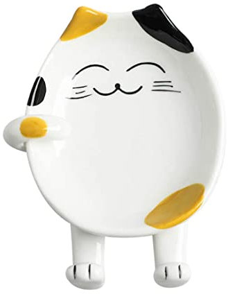 Jzhen Poggia Cucchiaio Ceramica Forma Gatto,Accessori per Utensili a Forma di Gattino Portautensili da Cucina a Forma di Animale per Decorazioni da Cucina,Gialle