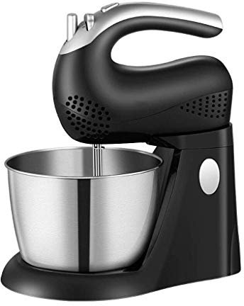 Mixer (sbattitore Elettrico per Uso Quotidiano): frullatore a 5 velocità con Ciotola in Acciaio, Ganci per impastare e fruste per condimenti, glassa, meringhe