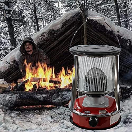 Petroleumofen für Innenräume, Petroleum Heizung Heizer mit Umfallschutz, Tragbarer Effizienter Petroleumheizung Innen mit 2Docht, für Outdoor Camping Barbecue,Red4.6L