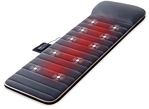 Snailax Massagematte mit 10 Vibrationsmotoren, Massageauflage mit Wärme, elektrisches Ganzkörpermassagegerät mit 4 Therapie-Heizkissen, Massagesitzauflage, Geschenke für Männer, Frauen