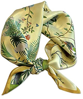 LumiSyne Sciarpa In Raso Di Seta Donna Piccolo Foulard Quadrata a Tema Natura Albero Fiore Stampata Bandane Carino Traspirante Leggera Fazzoletto Da Collo Fascia Per Capelli Decorazione Copricapo