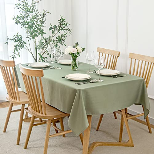 maxmill Rectangle Slubby Textured Tablecloth Waterproof Spillproof Wrinkle Free Table Cloth, Kitchen Dining Room Decoration, Fabric Table Cover for Holiday Party Dinner, 52 x 70 Inch, Sage Green
