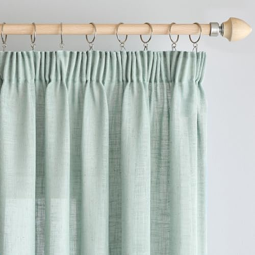 Woaboy Leinen Gardinen mit Kräuselband Vorhänge Wohnzimmer Leinenoptik Halbtransparent Stores Gardine Schlafzimmer Modern Schlaufengardinen 2er Set 140x225cm (BxH) Blau