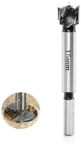 Sinoprotools Broca Forstner HW de 15 mm de diámetro, 10 mm, vástago Forstner con vástago redondo, longitud 90 mm, accesorio para madera y plástico