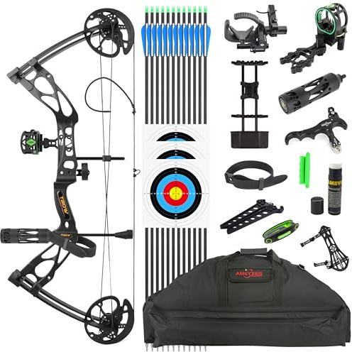 SHARROW Bogenschießen Compound Bogen und Pfeile Set für Erwachsene Anfänger Jagd und Targeting, 0-70 Lbs Ziehgewicht, 16.4-30 Auszugslänge, IBO 325 fps, Jagd Compoundbogen Kit