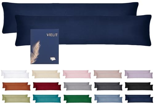 Vielit Seitenschläferkissen Bezug 40 x 145 2er Set Kissenbezug 40x145 Seitenschläfer Kopfkissenbezug Weich Kissenbezüge Kissenhülle Öko-Zertifikat Dunkelblau