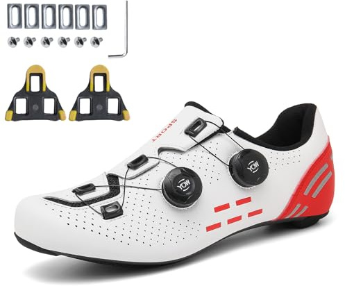 PENXZT Fahrradschuhe für Herren Damen, Rennrad Schuhe Kompatibel mit Peloton Look SPD SPD-SL Delta Cleats, Reitschuhe Drinnen/Draussen Rennradschuhe,White b,41 EU