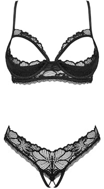 Selente Love & Fun Ensemble de sous-vêtements séduisants pour femme, avec soutien-gorge, slip et bandeau en satin exclusif, fabriqué en Union Européenne, M-L