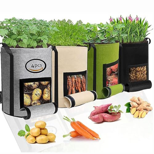 BTAISYDE 4 Paquets de Sacs de Culture pour Pommes de Terre - Sacs de Culture pour Plantes de Jardin - Bacs à Légumes pour Tomates et Carottes avec Fenêtre, Sacs de Culture,7GAL