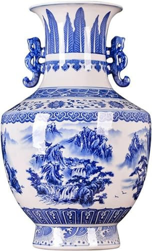 Vase en céramique ancienne de style chinois Vase Décoration d'intérieur Vase à fleurs Vase en céramique Ornements antiques en porcelaine bleue et blanche Vase chinois Insertion Porche Décorations de s