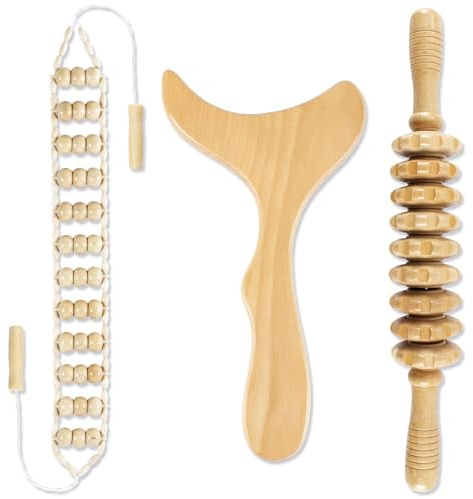 TaoTazon Maderotherapie Set, Faszienrolle Holz Set, Premium Faszienstab mit Griff, Massageroller für Körperformung, Anti Cellulite, Massageholz für Rücken, Nacken, Beine, Rücken
