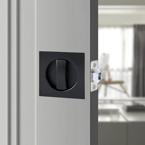 Hoconnie Serrure de Porte de Poche Sans Clé Serrure de Porte Coulissante Invisible Coulissante à Mortaise Poignée 66mm (Carré, Noir)