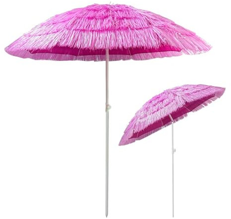 Ø 200cm Ombrelloni Da Spiaggia Per Sabbia Ombrellone Hawaiano Da Spiaggia Rosa, UPF 50+ Ombrelloni Da Esterno Ombrellone In Paglia Simulata Densa Per Uso Commerciale E Residenziale Terrazza Balcone