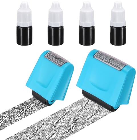 PATIKIL Identity Theft Protection Roller Stamp, 2Pcs 0.7/1.7 Confidential Roller Stamp Privacy ID Police Stamp Roller for Security ID Address with 4Pcs Refills, Blue