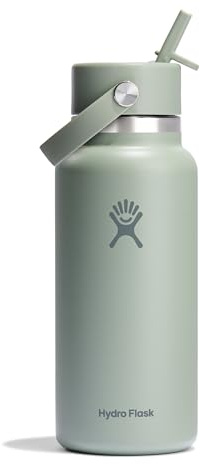 Hydro Flask – Wide Flex Straw Cap 946 ml (32 oz) Bottle | Acier inoxydable, paille étanche, lave-vaisselle – Froid 24 h – Wide Mouth, glaçons faciles – Agave