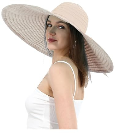 Damen-Sonnenhut mit breiter Krempe, UV-Schutz, extra groß, faltbar, übergroße Strandhüte für den Sommer, LSF 50+