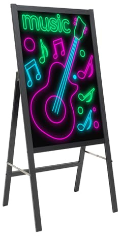 LED Schreibtafel Leuchtende Nachrichtentafel Leuchttafel Werbeschild mit Ständer, Bunt und Beschreibbar, inkl. Fernbedienung, 8 Neon-Stifte, 11 Blinkmodi, für Cafés, Kneipen, Hochzeiten (40x60cm)