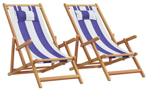Lauuoeriau Furniture Item Home Klappbare Strandstühle, 2 Stück, Blau und Weiß, Stoff und Massivholz-Möbel
