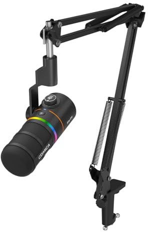 COMICA EJoy D10 EIN Dynamisches XLR-USB-Mikrofon mit Galgenarmständer für Gaming/Live-Streaming/TikTok/Podcast-Aufnahme, mit RGB-Licht, Stummschalttaste für PC,Smartphone,Computer,Mac,PS4/5 (Schwarz)