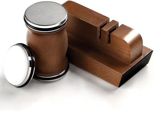 PKBD Rolling Knife Sharpener Kit, Equipped with 3 Discs, Ceramic and Tungsten Steel Sharpening Holes, 2 Sharpening Angles of 15° and 20°, Solid Beech Wood Base, Suitable for All Knives, Gift Box