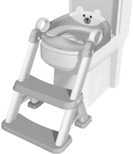 Toilettensitz Kinder mit Treppe, Töpfchen für Kinder, Jungen/Mädchen, WC Sitz Aufsatz Klositz, 2-in-1 Baby Toilettentrainer für Kleinkinder, Höhenverstellbar Toilette mit Tritthocker für Kinder(Grau)